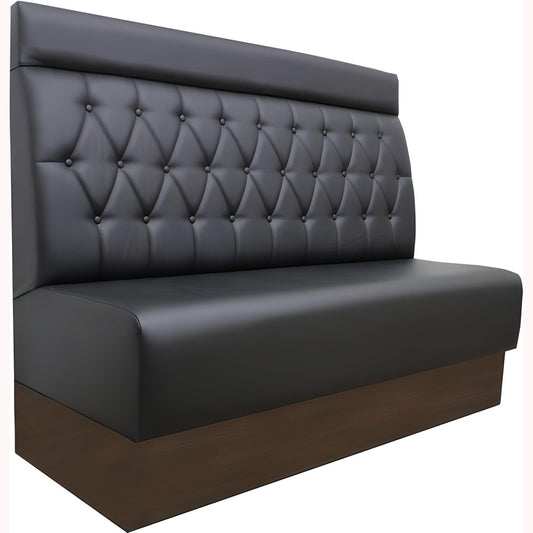 Banquette de restaurant capitonnée vue de face socle bois