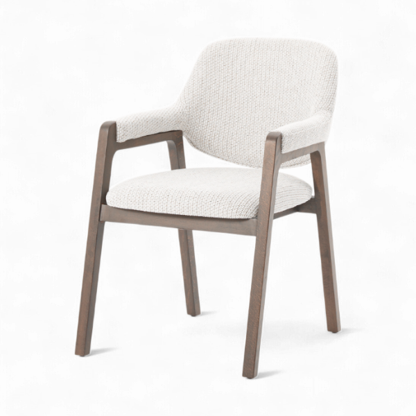 Chaise Porto en bois foncé et tissu texturé gris – mobilier design pour restaurant, hôtel ou bureau