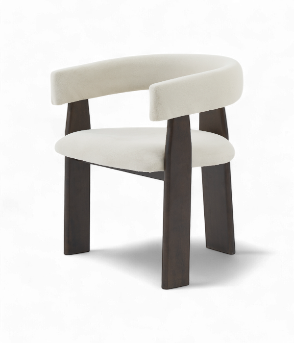Chaise design Verona en velours crème avec structure en bois foncé – vue arrière, idéale pour restaurant ou projet B2B vue d'ensemble