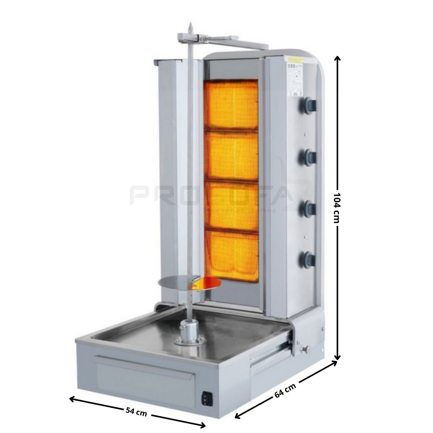 Machine à kebab 4 feux gaz GURDEN professionnel vue de face