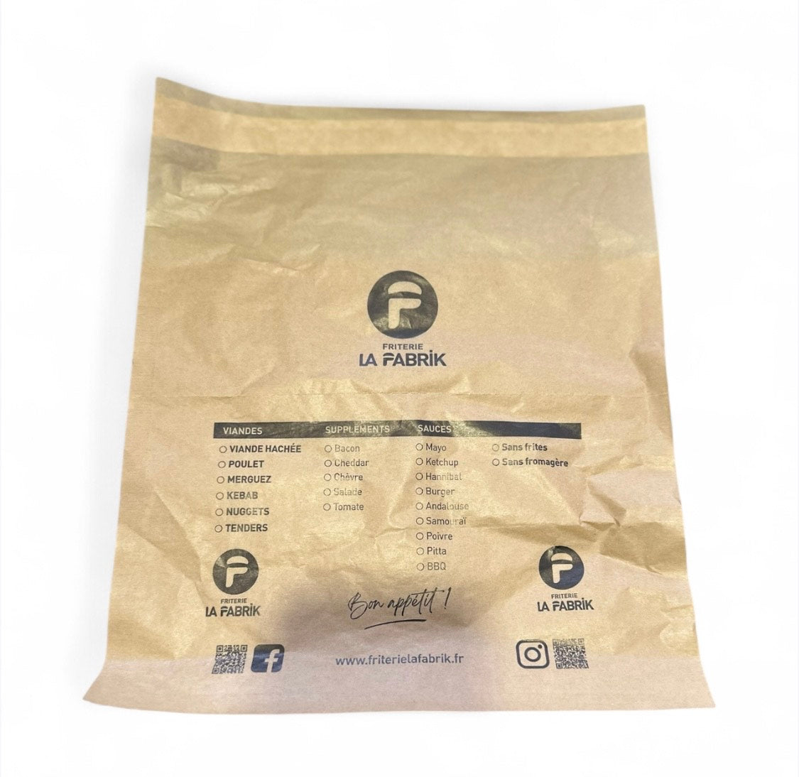 sachet tacos, sachet kraft personnalisée pour tacos, kebabs, vue avant