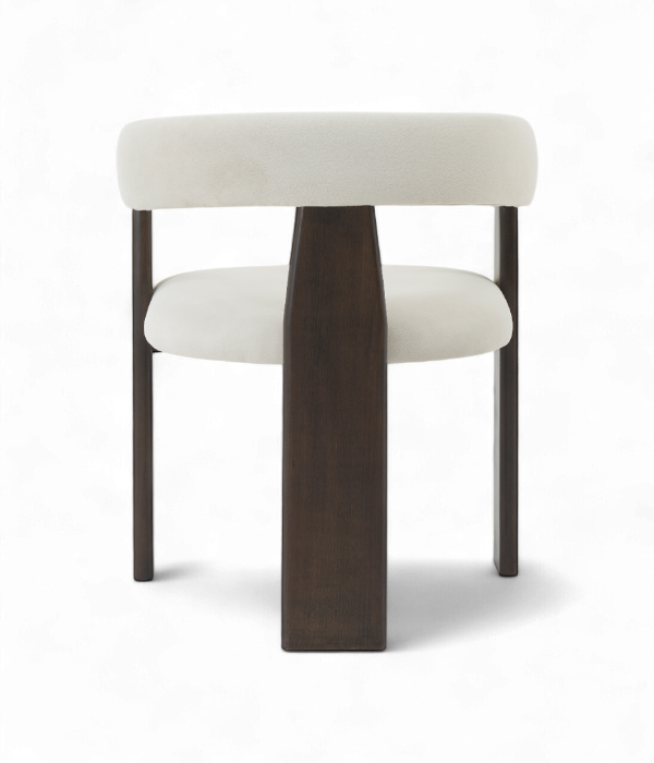 Chaise design Verona en velours crème avec structure en bois foncé – vue arrière, idéale pour restaurant ou projet B2B vue arrière 