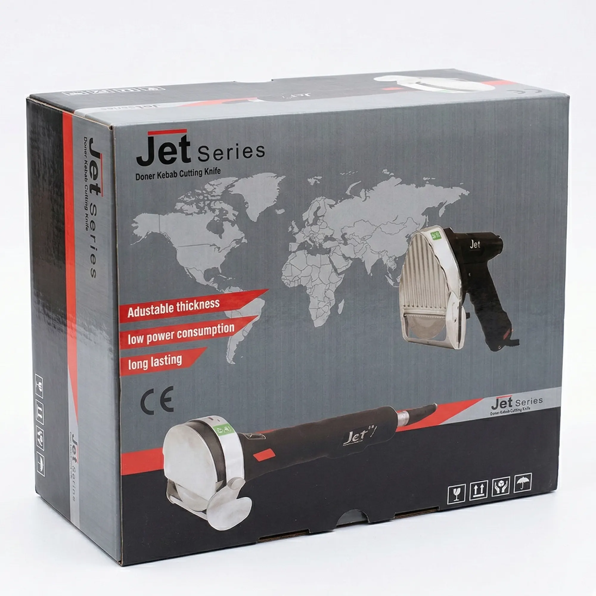 Coffret complet du couteau à kebab électrique MOBISTEEL avec lame et accessoires inclus