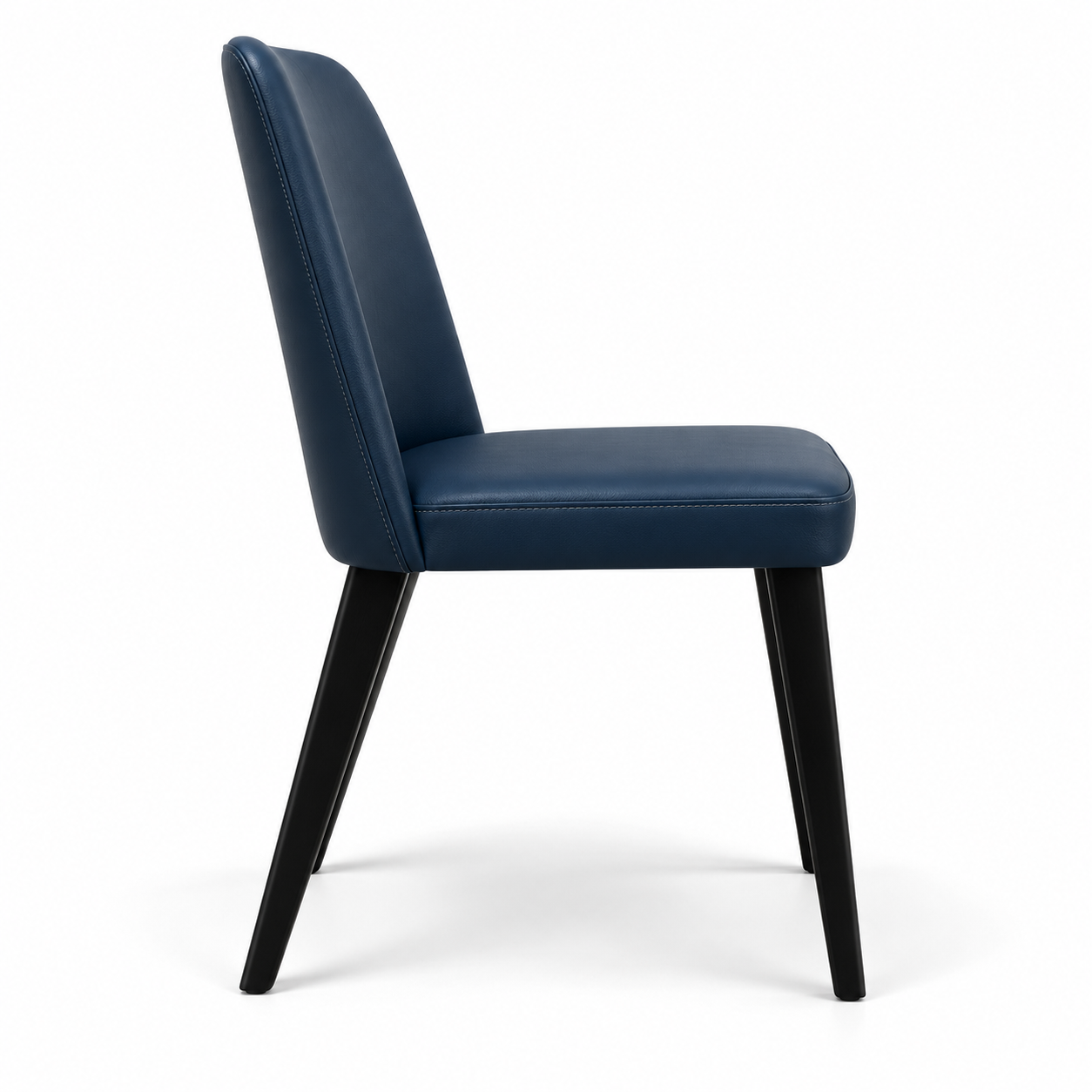 chaise exen bleu en similicuir vue de profil