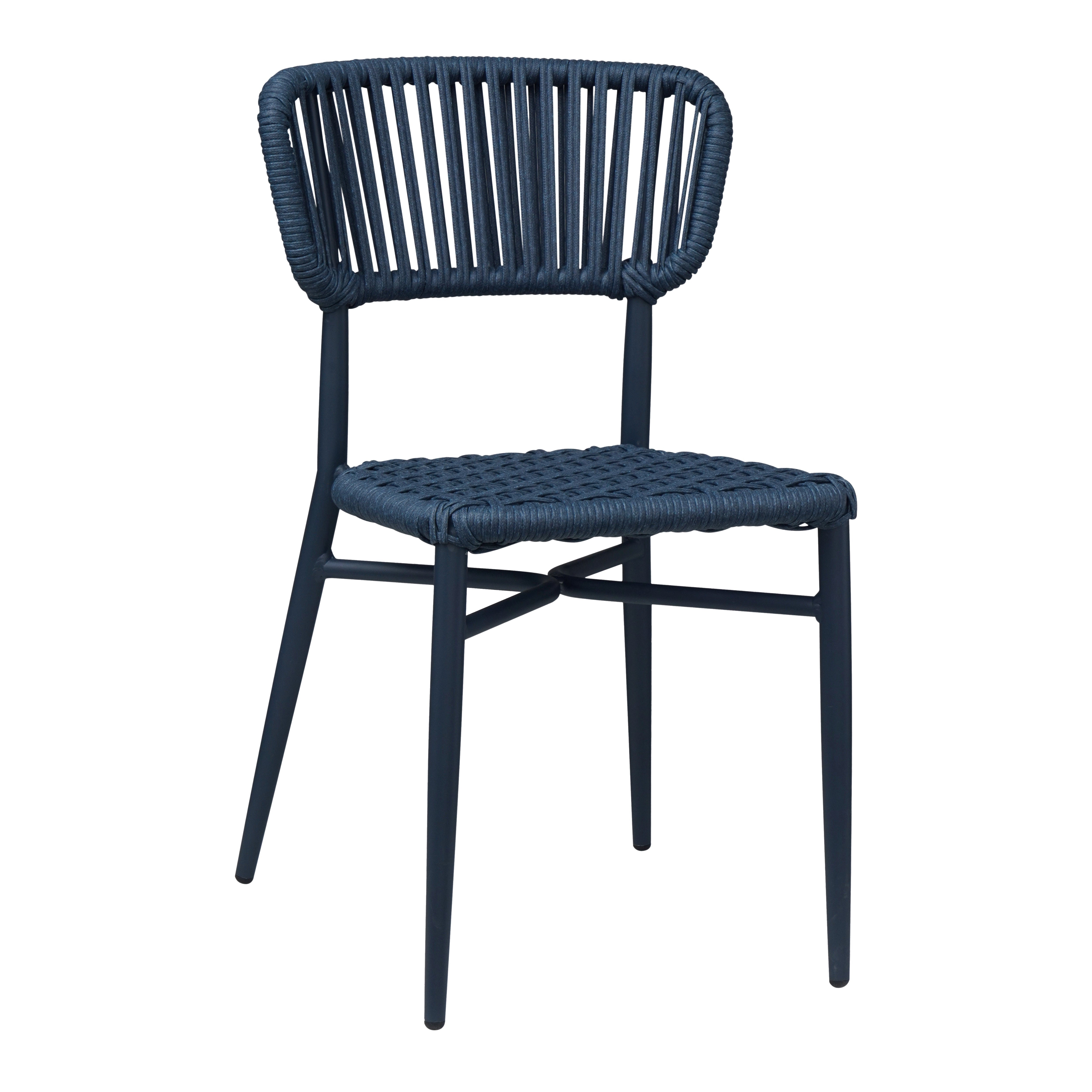 Chaise d'extérieur professionnelle MARBELLA, structure aluminium aspect bois naturel et dossier en cordage tressé beige, vue de face sur fond blanc.