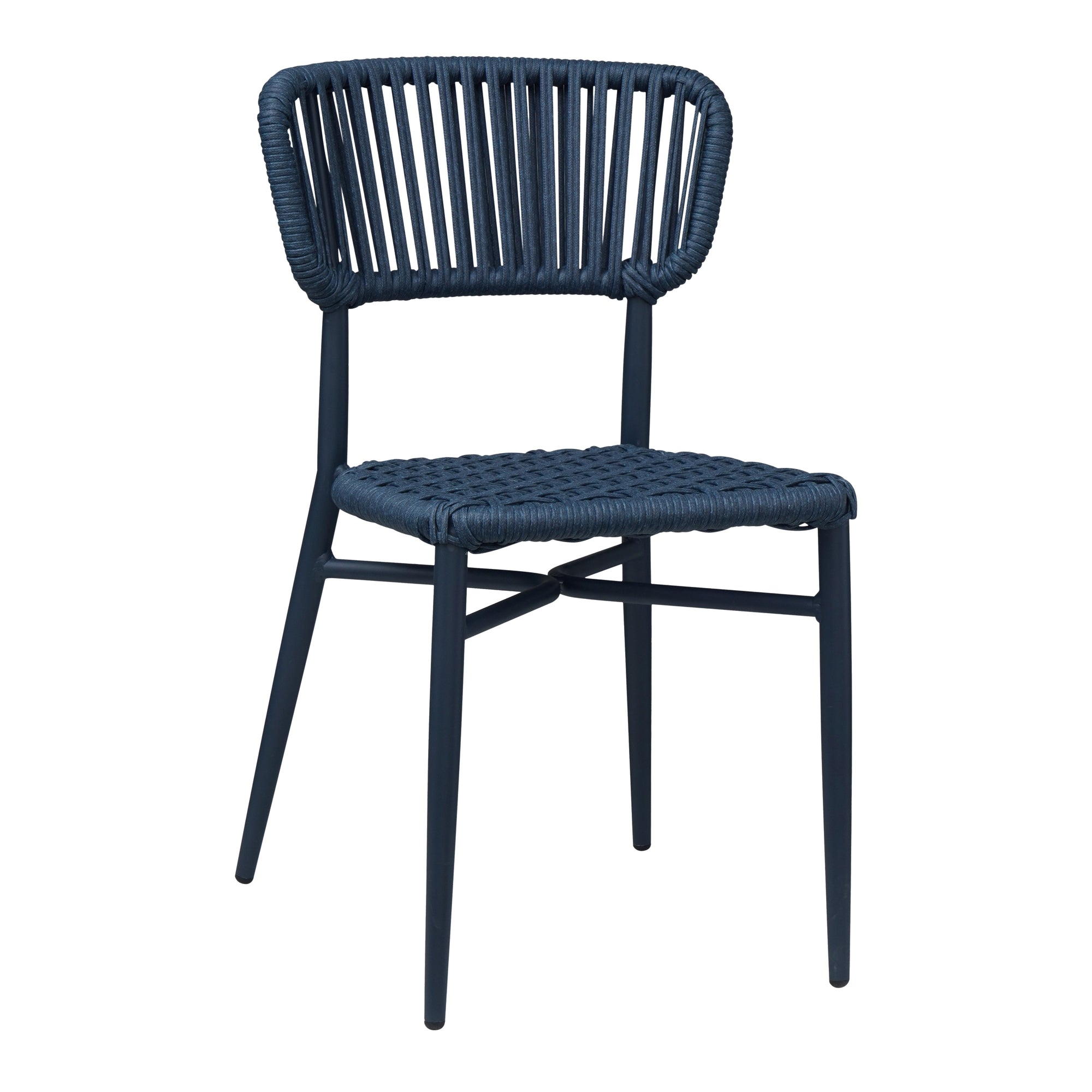 Chaise d'extérieur professionnelle MARBELLA, structure aluminium aspect bois naturel et dossier en cordage tressé beige, vue de face sur fond blanc.
