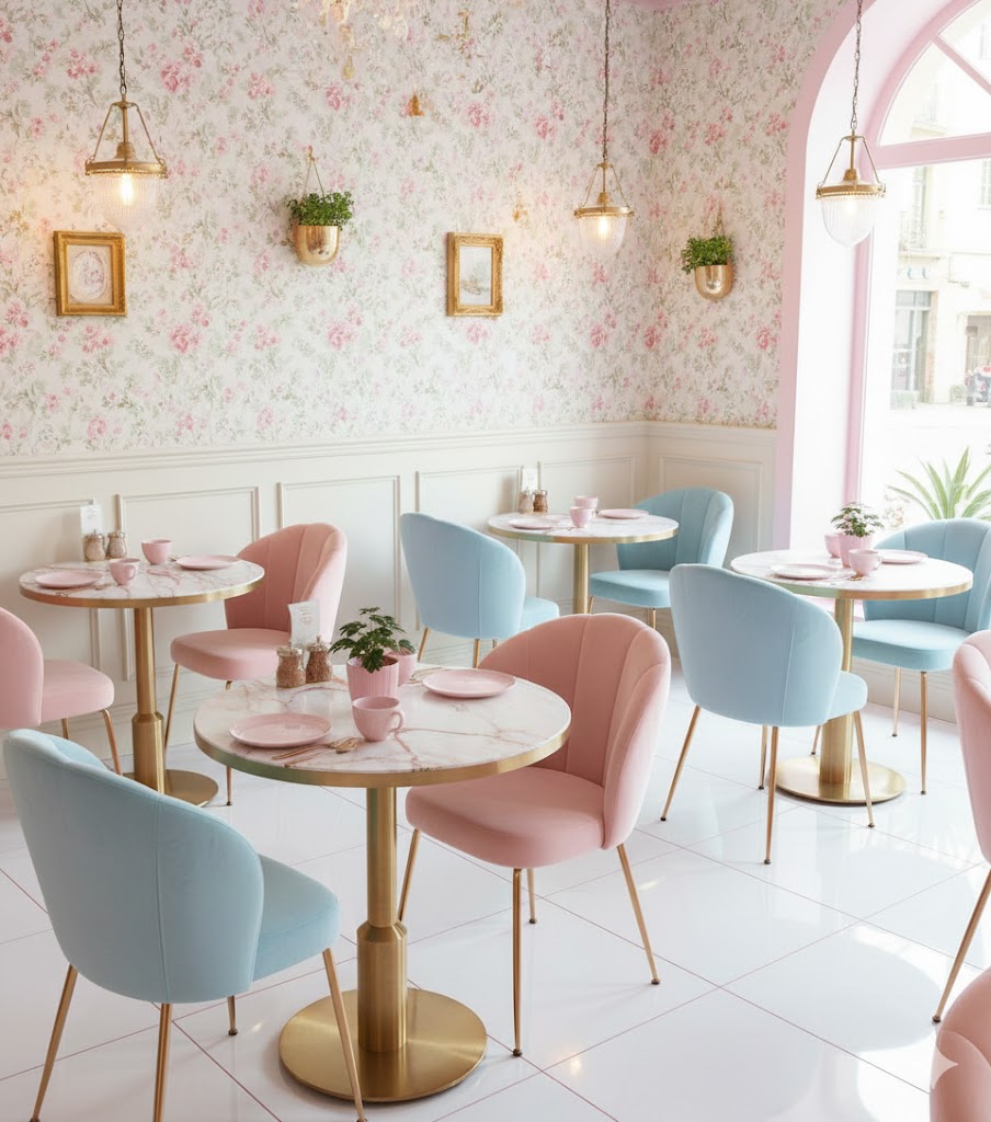 pied de table lumina doree dans une ambiance de restaurant girly 