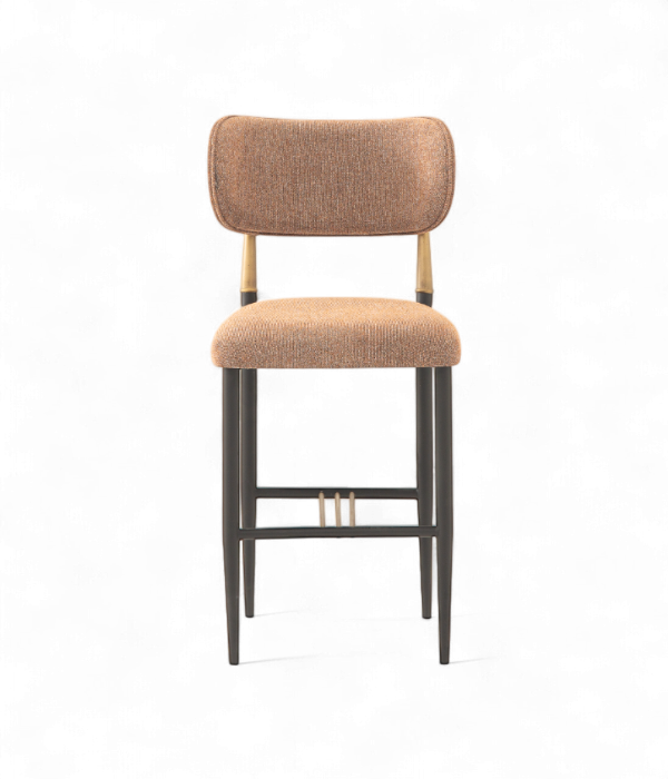 Tabouret de bar Sky Arm avec accoudoirs en tissu bouclé gris et structure métal or et noir