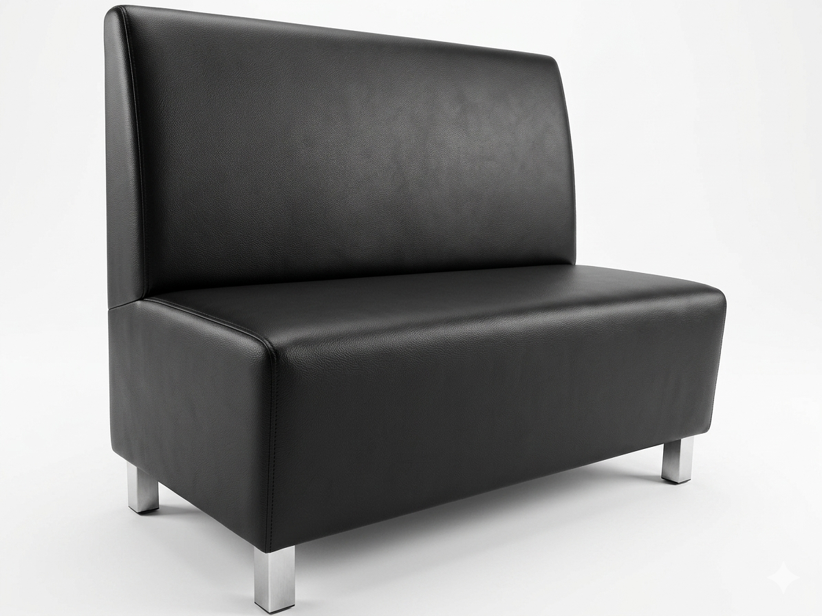 banquette de restaurant en similicuir noir pieds metal 
