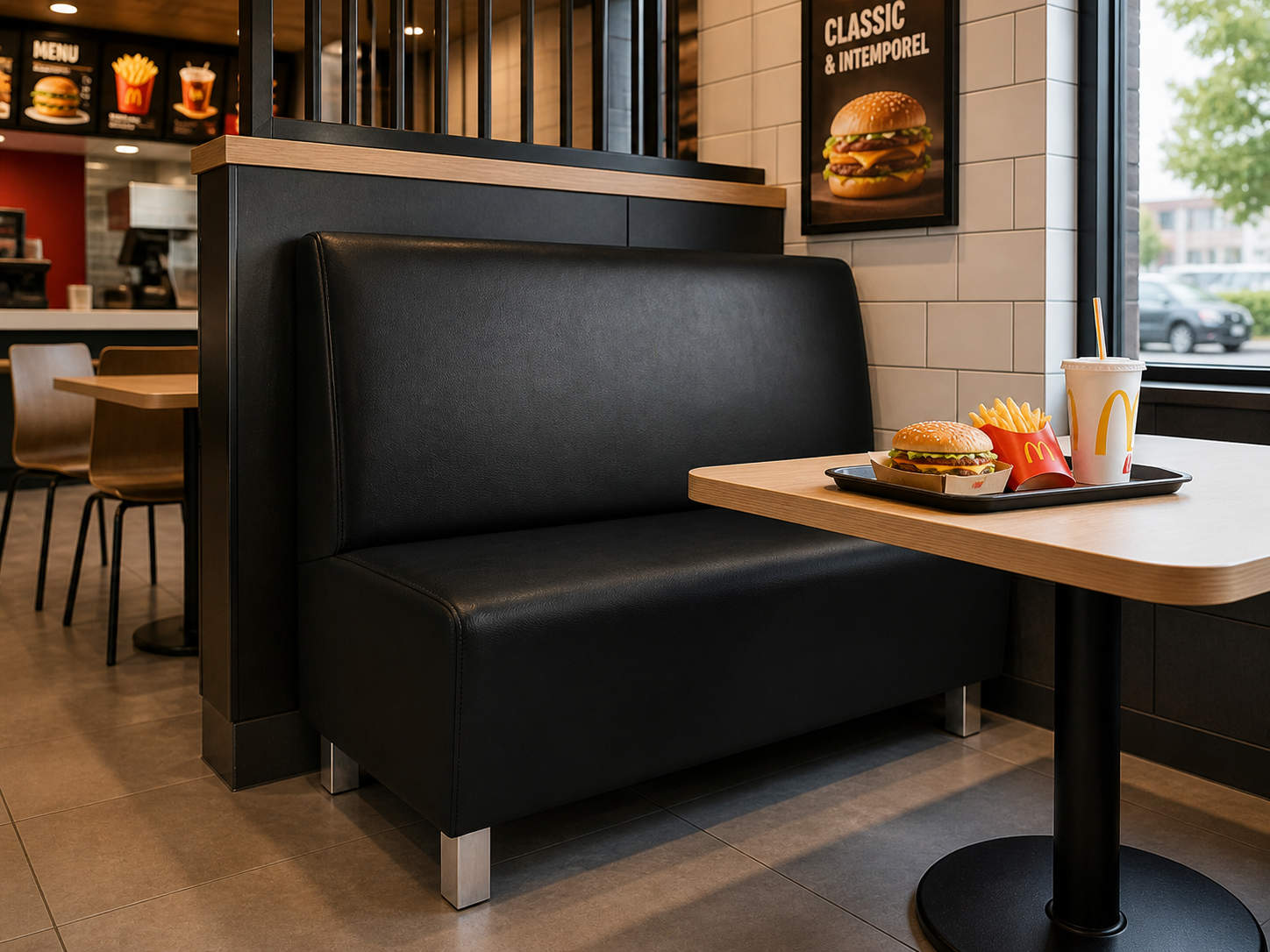 banquette de restaurant soho pieds metal similicuir noir 120cm 