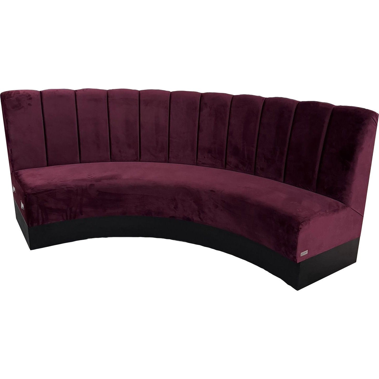 banquette ronde Butterfly en velours bordeaux avec dossier haut, idéale pour restaurants, bars et espaces lounge haut de gamme.