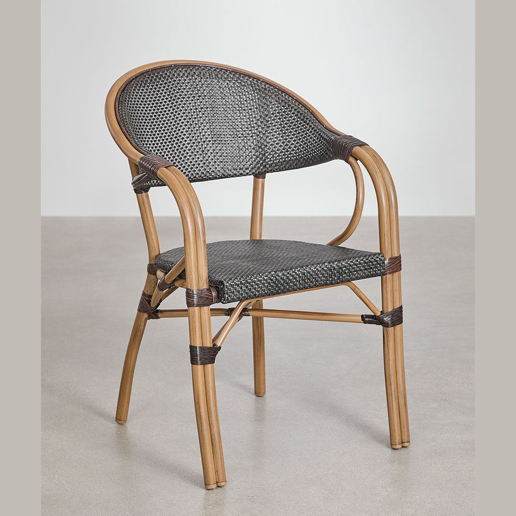 chaise d’extérieur restaurant bistrot avec accoudoir en aluminium coloris gris 