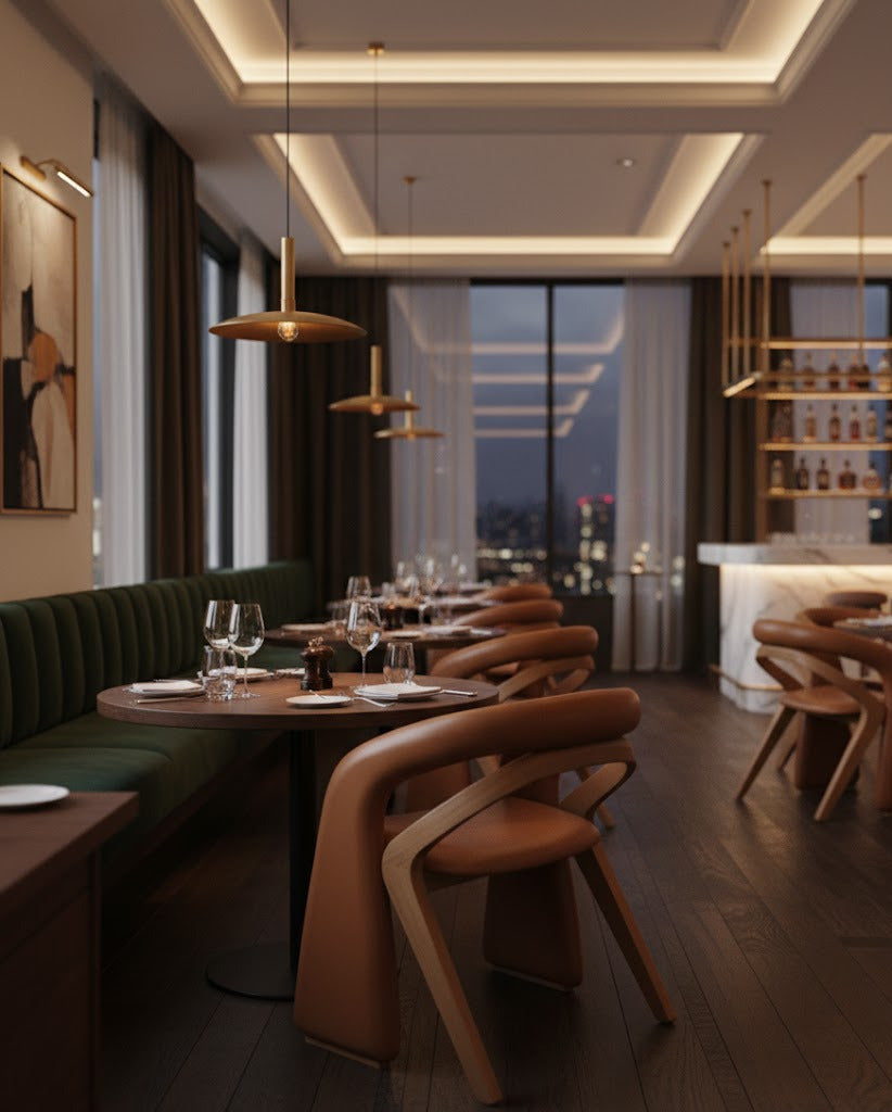 chaise lui dans une ambiance de restaurant chic coloris marron 