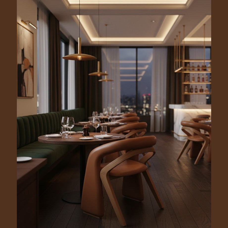 chaise lui dans une ambiance de restaurant chic coloris marron 