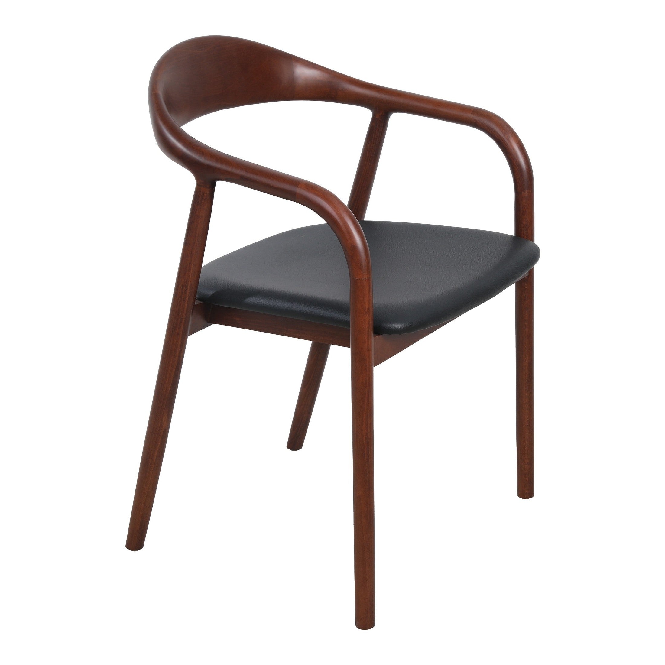 Chaise modèle 'Stefan' conçue pour un usage intensif en milieu professionnel. Structure en bois massif finition noyer foncé, assise rembourrée en similicuir (PU) haute résistance aux frottements et entretien rapide.