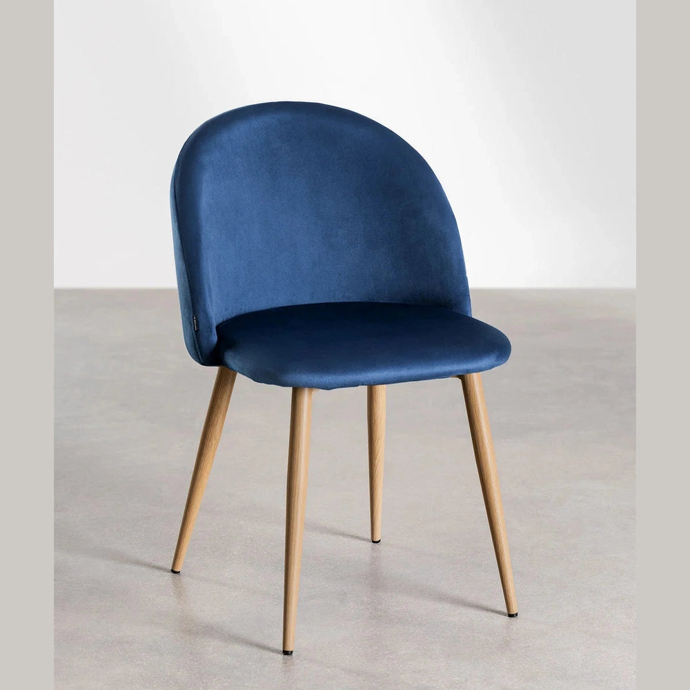 chaise pour HORECA bleu velours vue de face 