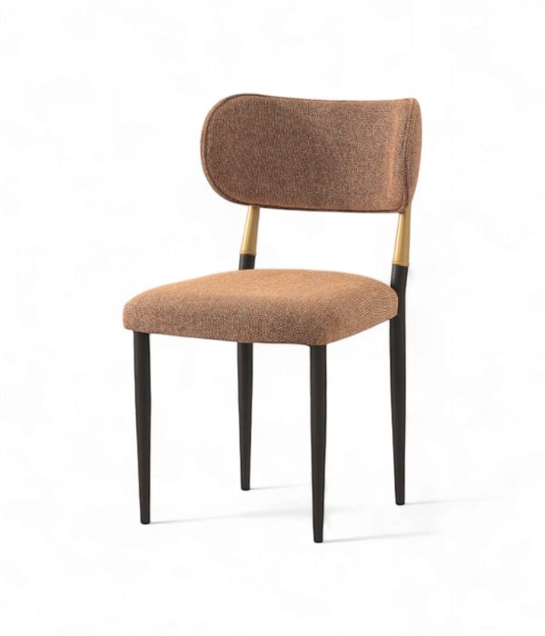 Chaise restaurant design Sky Armless dossier métal finition laiton et pieds noirs