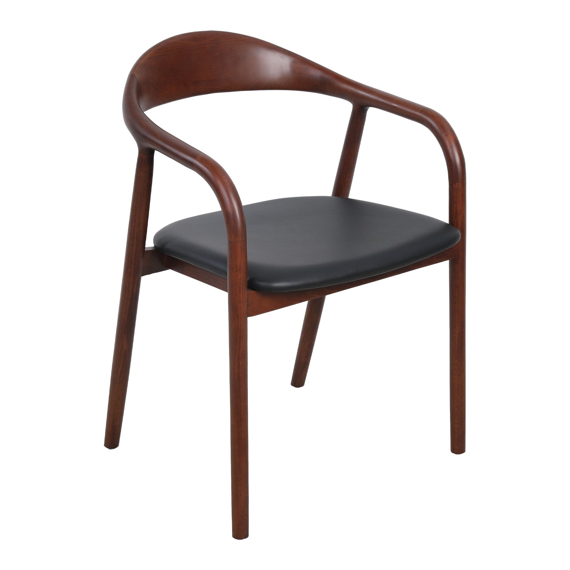 Chaise professionnelle style scandinave en bois de noyer et assise cuir noir.