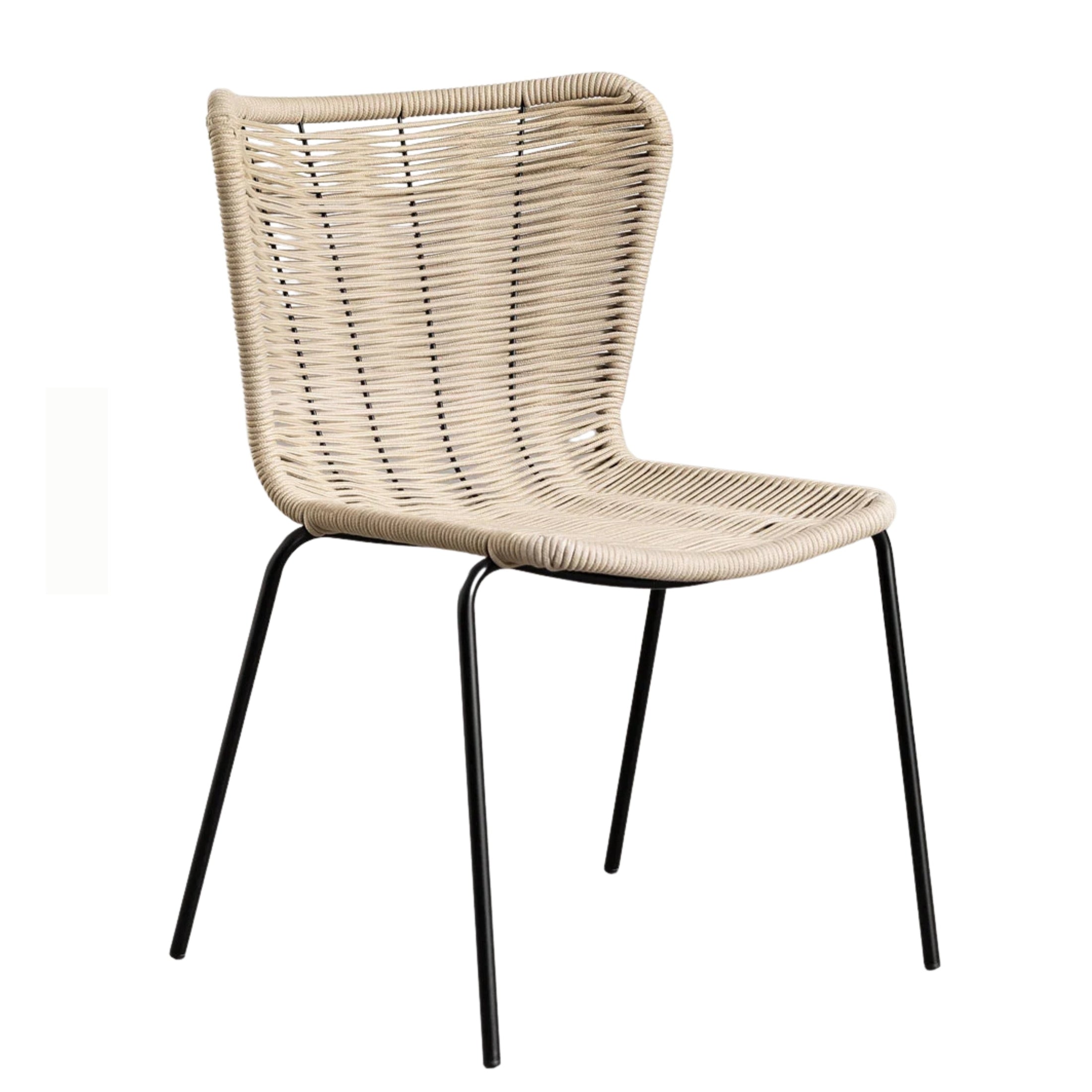 Chaise empilable Keiller en fer et corde tressée pour restaurant professionnel