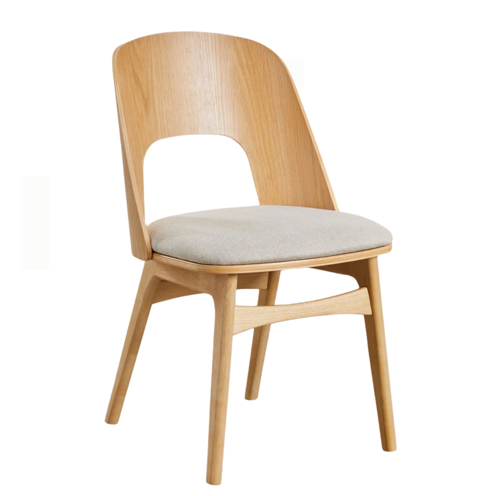 Chaise de salle à manger en bois naturel et assise rembourrée en tissu Juna Prosofa.