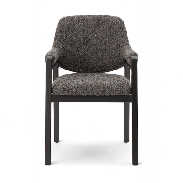 Chaise Porto en bois foncé et tissu texturé gris – mobilier design pour restaurant, hôtel 