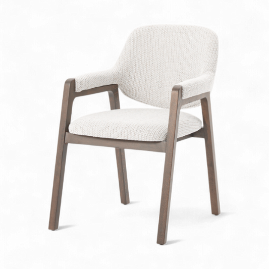 Chaise Porto en bois foncé et tissu texturé gris – mobilier design pour restaurant, hôtel ou bureau