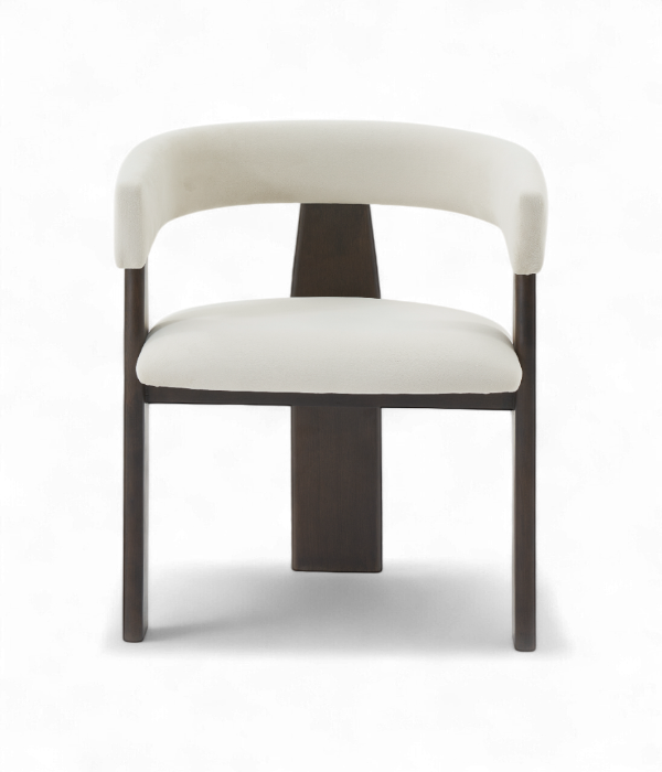 Chaise design Verona en velours crème avec structure en bois foncé – vue arrière, idéale pour restaurant ou projet B2B vue de face