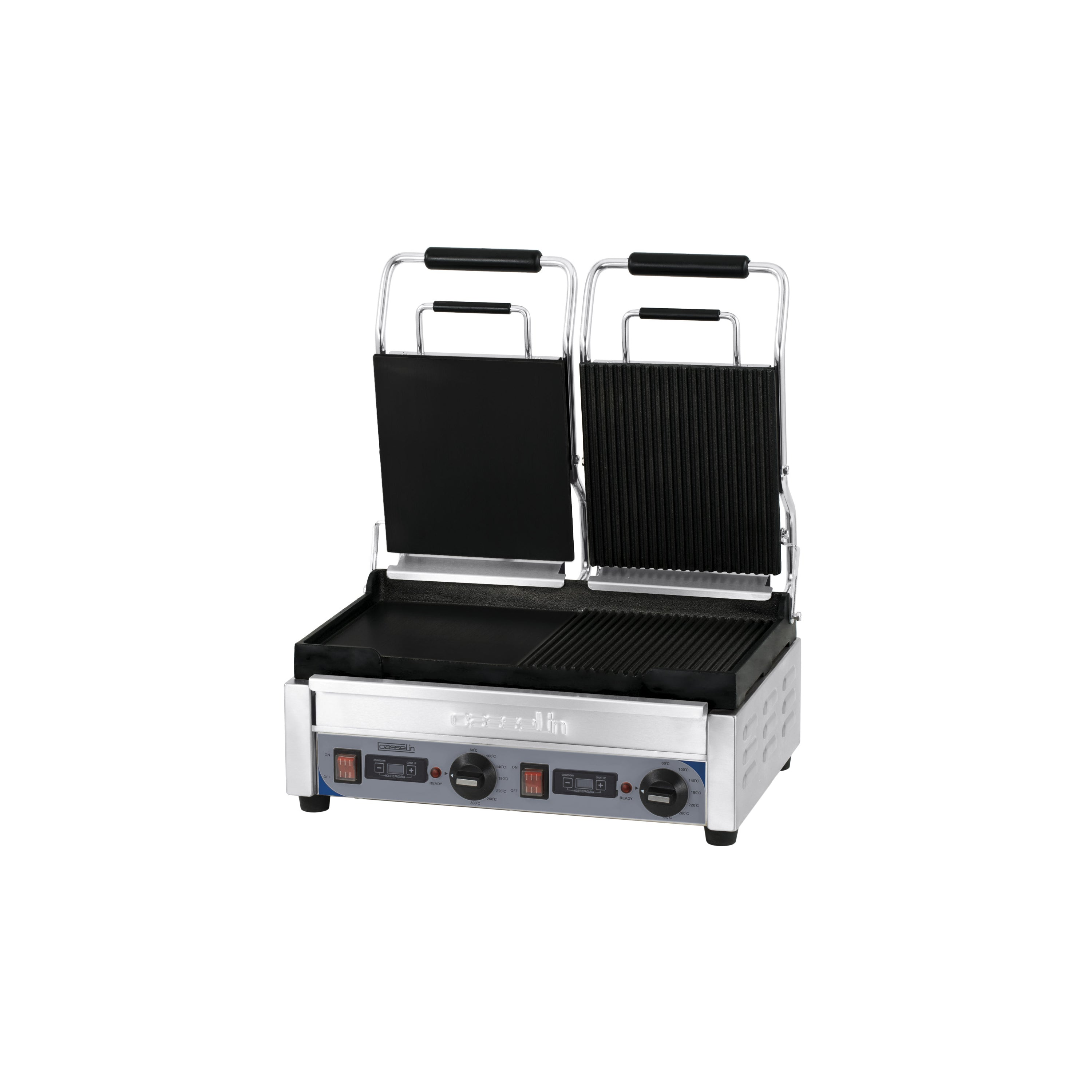 Grill panini double professionnel Casselin Premium mixte rainuré lisse avec minuteur