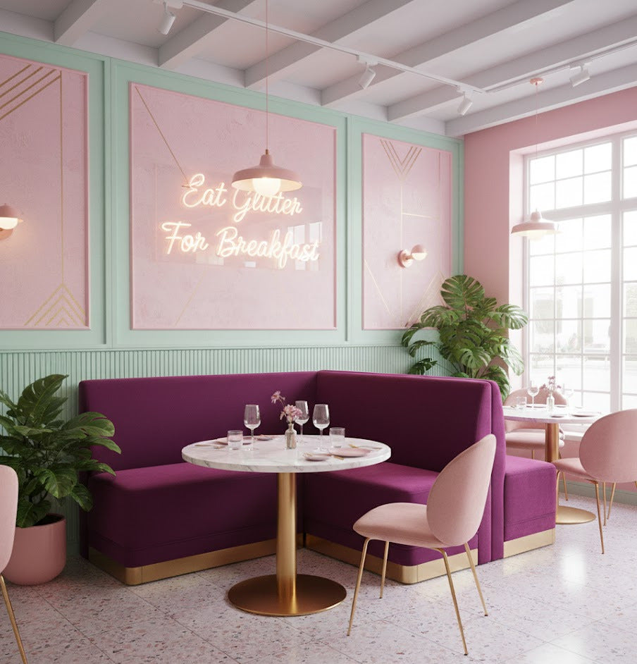 Banquette lounge professionnelle certifiée non-feu M1 pour aménagement de salle de restaurant.