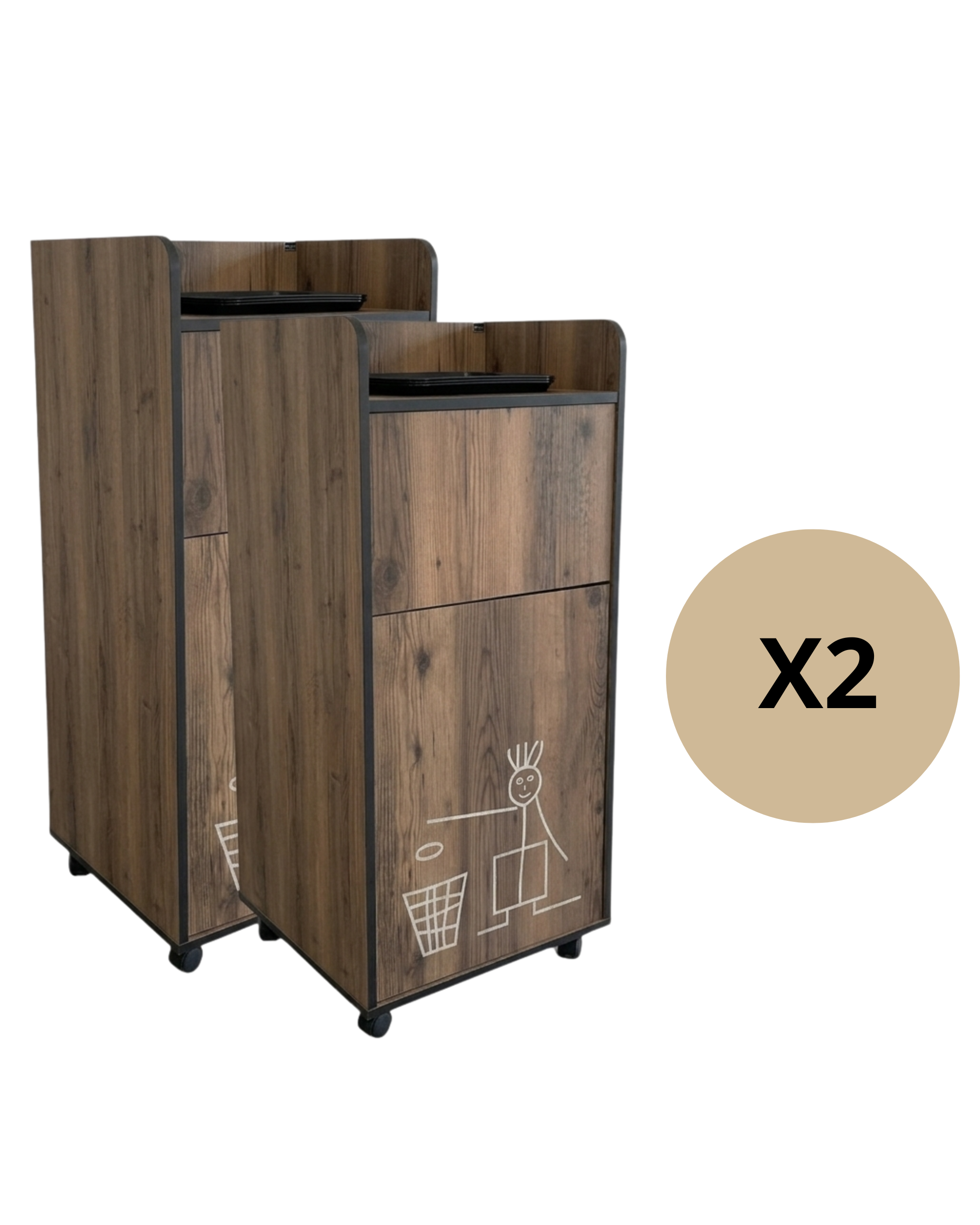 Lot de 2 meubles poubelle snack professionnels bois 70 L Prosofa
