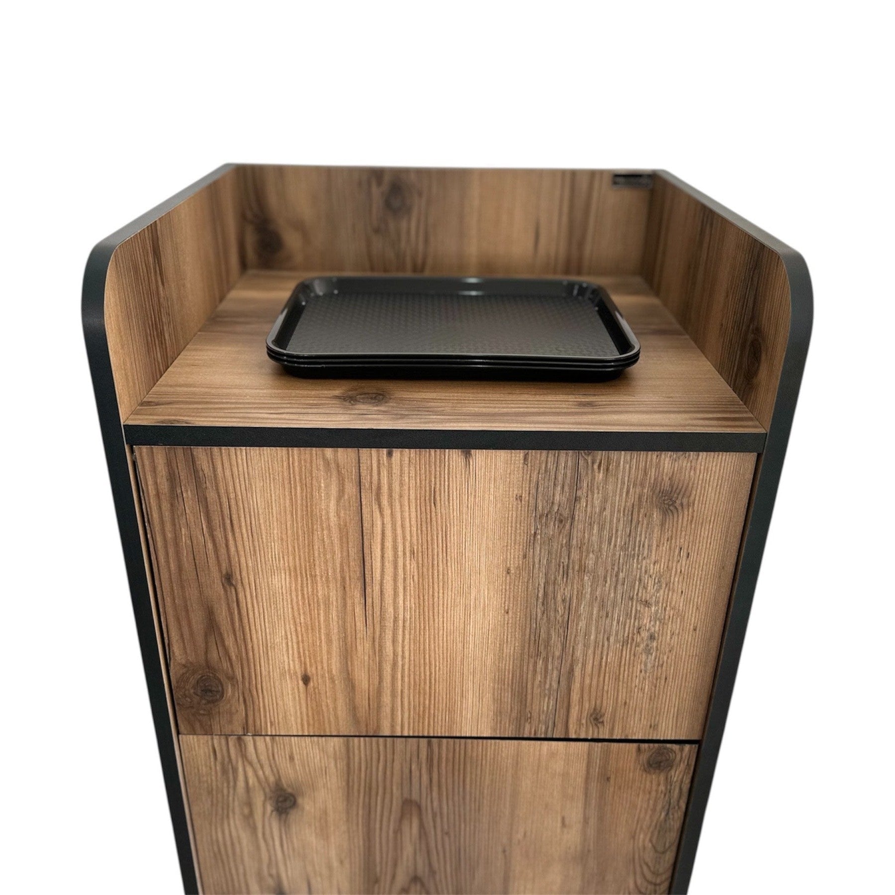 Meuble poubelle snack professionnel 70 L bois vue du repose plateau