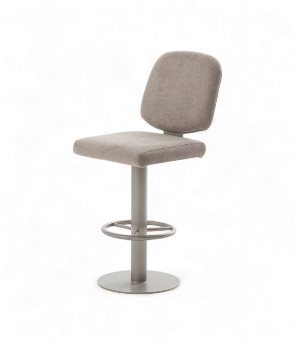 Tabouret de bar professionnel Molino en tissu gris chiné avec pied central pivotant en acier