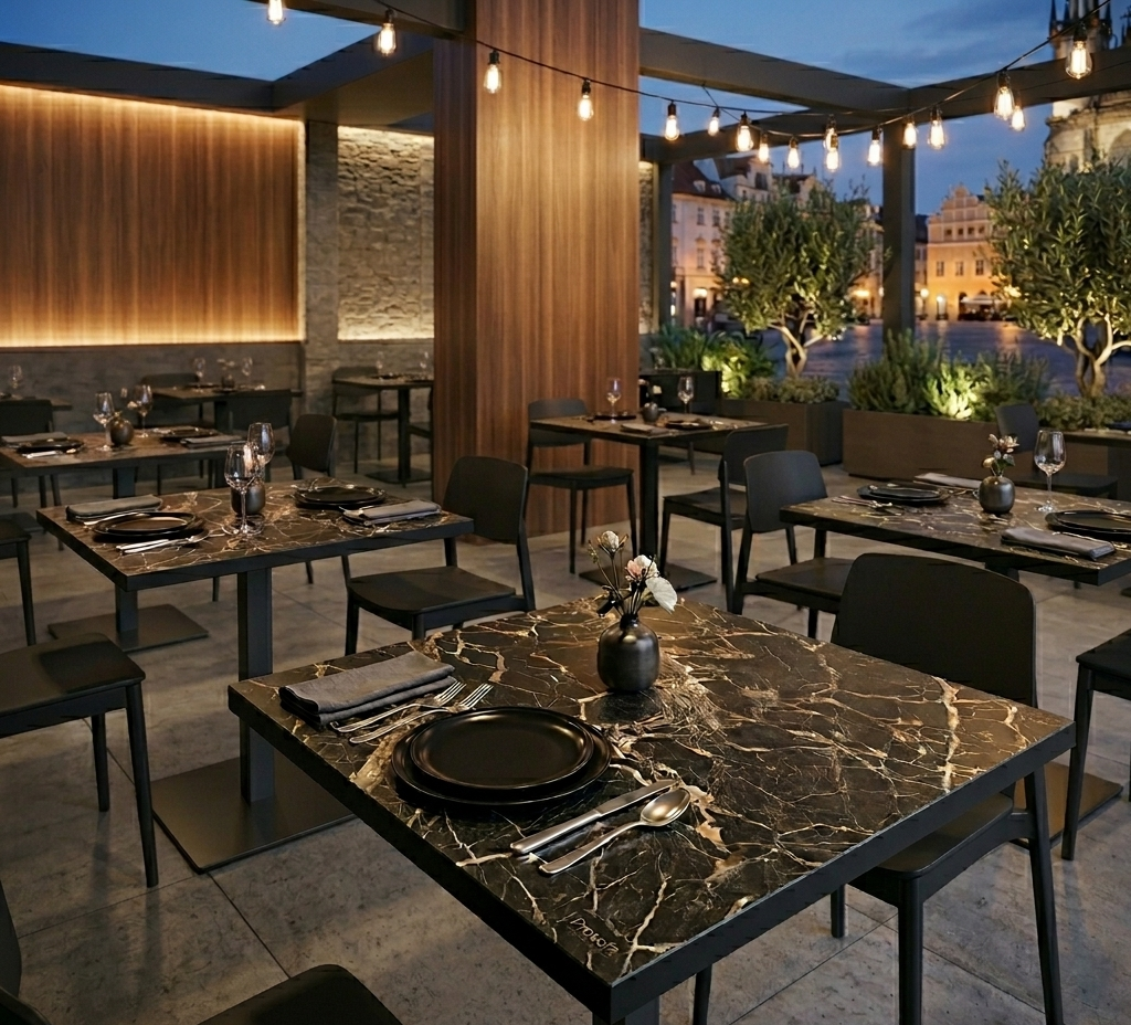 image d'ambiance dans une terrasse du plateau compact easy padova en 65x65cm