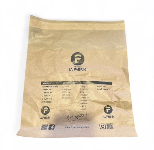 sachet tacos, sachet kraft personnalisée pour tacos, kebabs, vue avant 