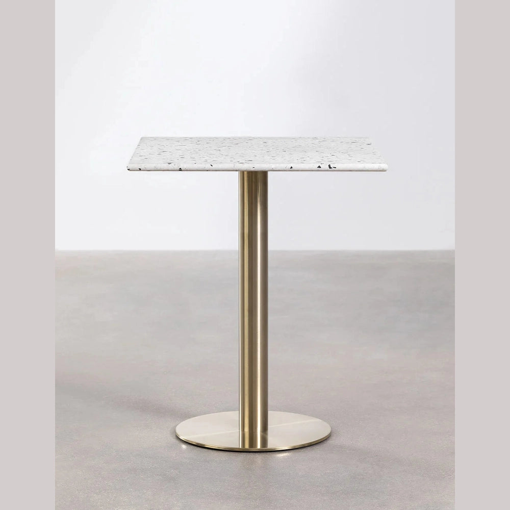 Table terrazzo professionnelle 60x60 – Mobilier restaurant vue de face avec pied en or 